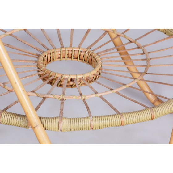 Image 1 of Vintage rotan en glazen bijzettafel door Alan Fuchs voor Uluv, Tsjecho-Slowakije 1940