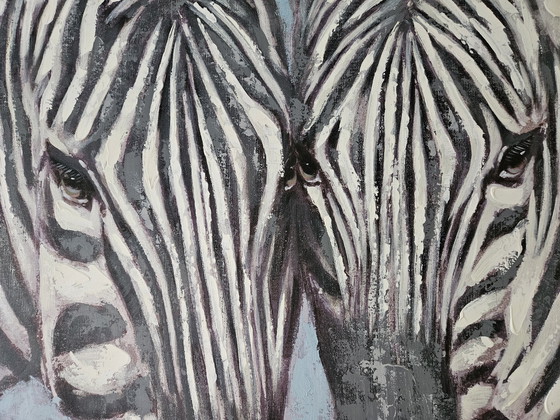 Image 1 of Zebra Paarden Groot Modern Schilderij