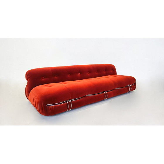 Image 1 of Mid Century oranje Soriana driezitsbank van Tobia en Afra Scarpa voor Cassina, 1970