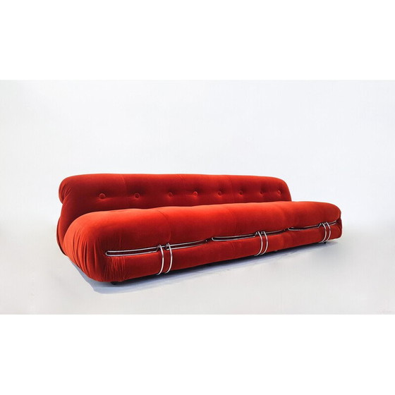 Image 1 of Mid Century oranje Soriana driezitsbank van Tobia en Afra Scarpa voor Cassina, 1970