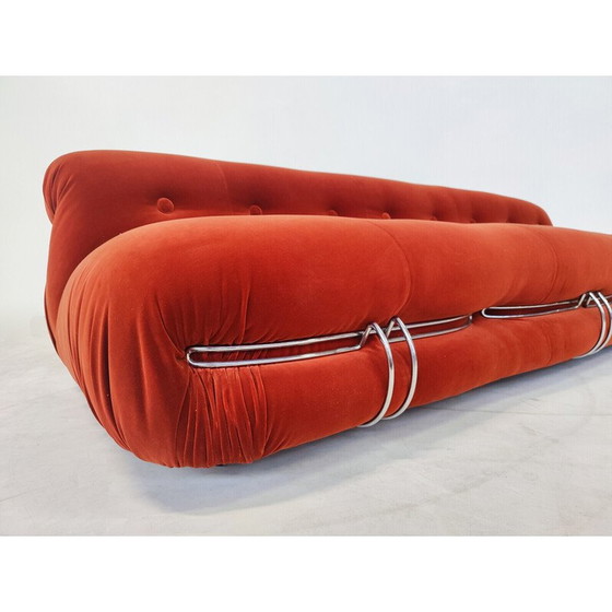 Image 1 of Mid Century oranje Soriana driezitsbank van Tobia en Afra Scarpa voor Cassina, 1970