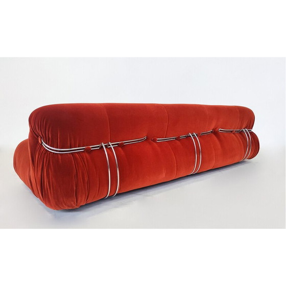 Image 1 of Mid Century oranje Soriana driezitsbank van Tobia en Afra Scarpa voor Cassina, 1970