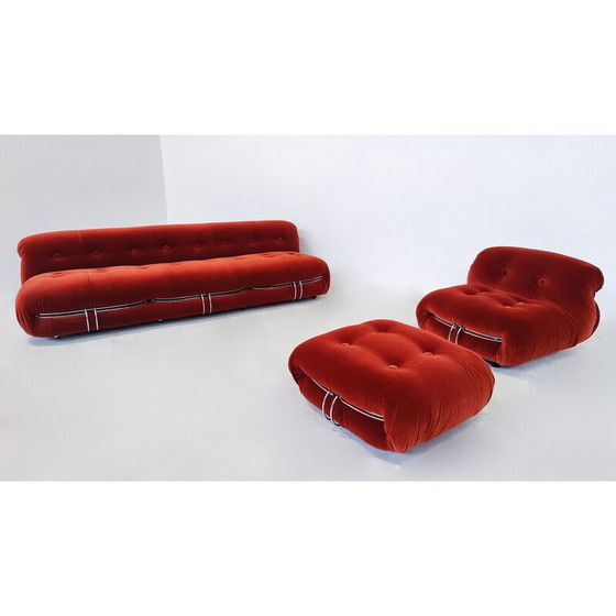 Image 1 of Mid Century oranje Soriana driezitsbank van Tobia en Afra Scarpa voor Cassina, 1970