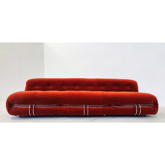 Image 1 of Mid Century oranje Soriana driezitsbank van Tobia en Afra Scarpa voor Cassina, 1970