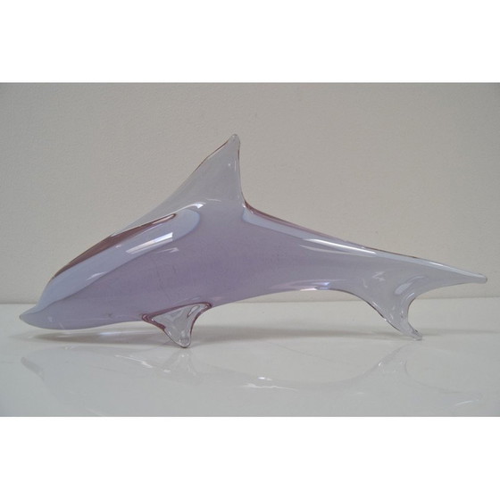 Image 1 of Mid-century Art Glass dolfijn sculptuur van Miloslav Janků voor Zelezný Brod, Tsjecho-Slowakije 1960