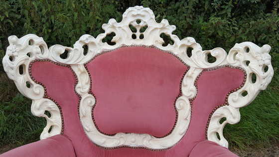 Image 1 of Wit Barok Bankstel Met Roze Bekleding 