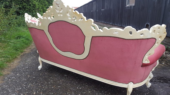 Image 1 of Wit Barok Bankstel Met Roze Bekleding 