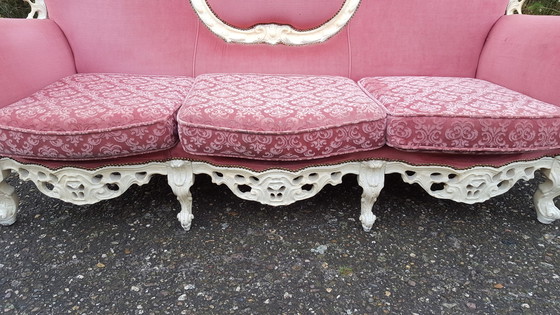 Image 1 of Wit Barok Bankstel Met Roze Bekleding 