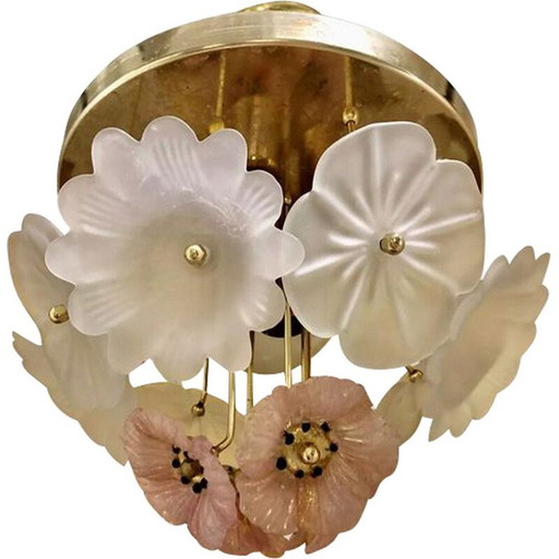 Vintage hanglamp met ibiscusbloem van Barovier, jaren 1980