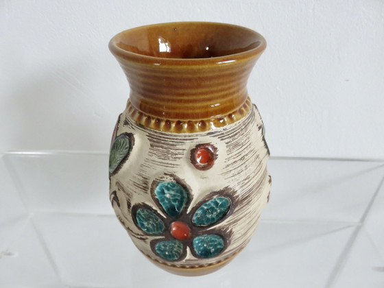 Image 1 of West-Duitse keramische vaas met bloemmotief, jaren 1960