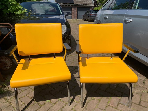 2x Vintage buisframe fauteuil