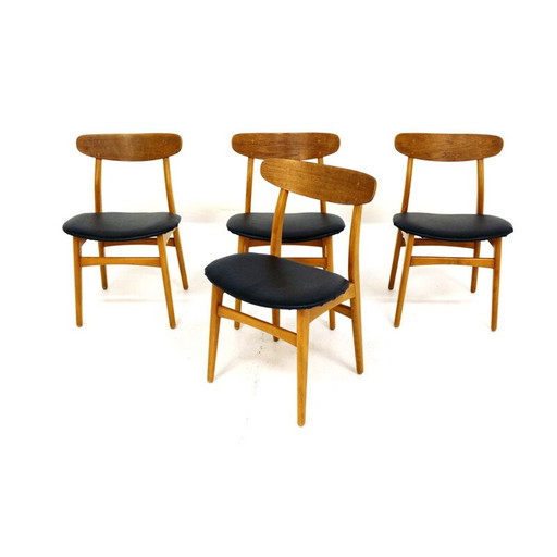 Set van 4 vintage stoelen van teak en beuken, Denemarken 1960