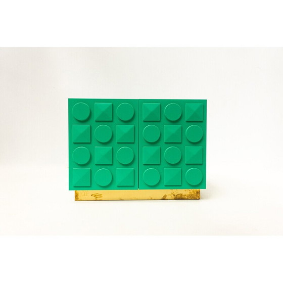 Image 1 of Vintage ladekast in groen gelakt hout en messing, Italië