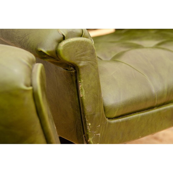 Image 1 of Paar vintage draaifauteuils in aluminium en groen imitatieleer voor Up Zavody, Tsjecho-Slowakije 1970