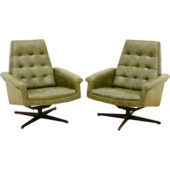 Image 1 of Paar vintage draaifauteuils in aluminium en groen imitatieleer voor Up Zavody, Tsjecho-Slowakije 1970