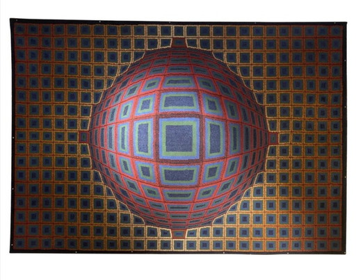 "Vega" Op-Art tapijt in de stijl van Vasarely, jaren 1970