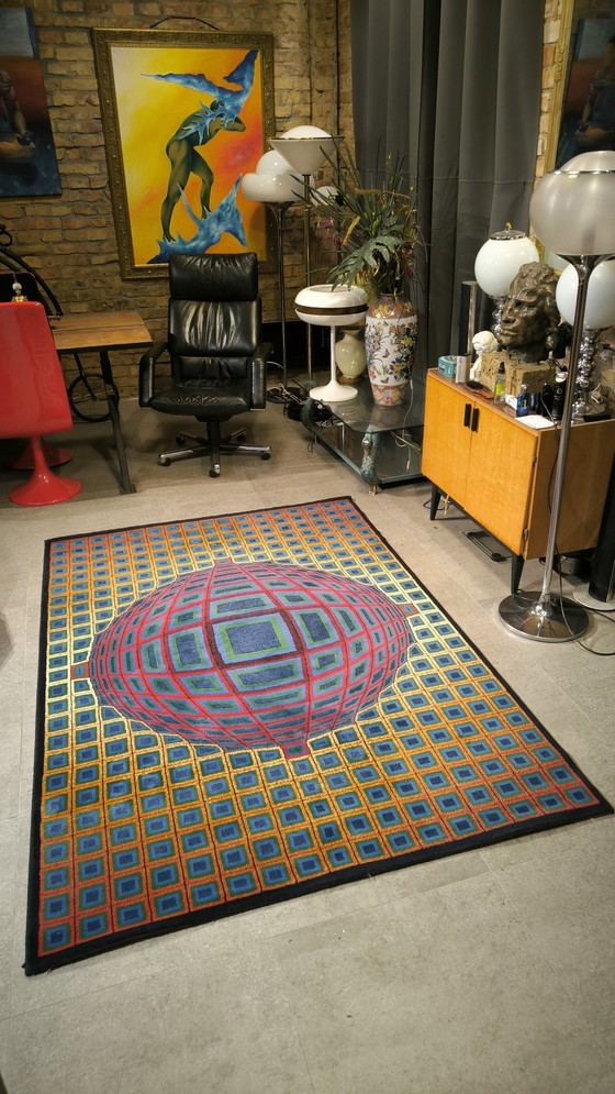 Image 1 of "Vega" Op-Art tapijt in de stijl van Vasarely, jaren 1970