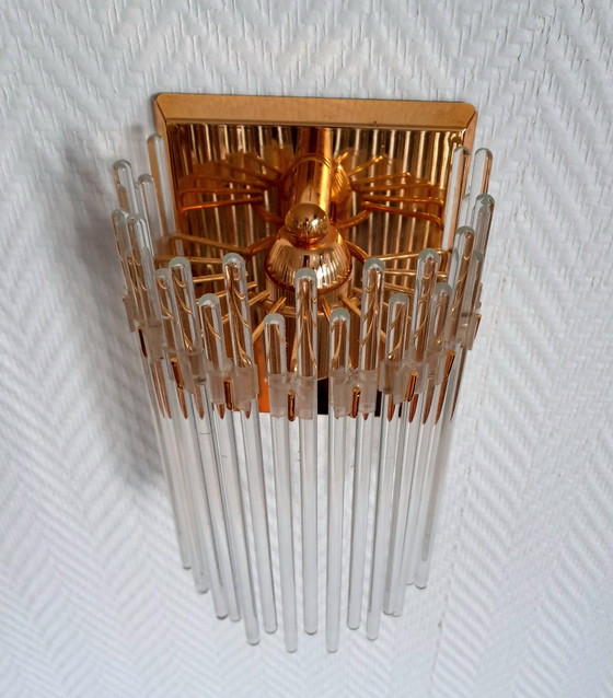 Image 1 of 2X messing wandlampen en cascade hangers, Italië 1970