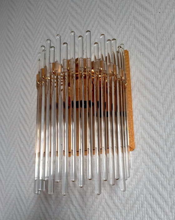 Image 1 of 2X messing wandlampen en cascade hangers, Italië 1970