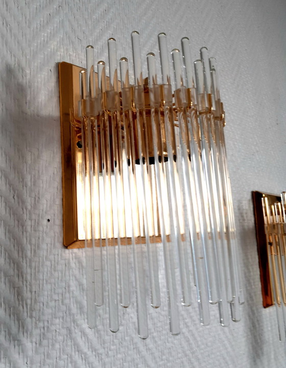 Image 1 of 2X messing wandlampen en cascade hangers, Italië 1970