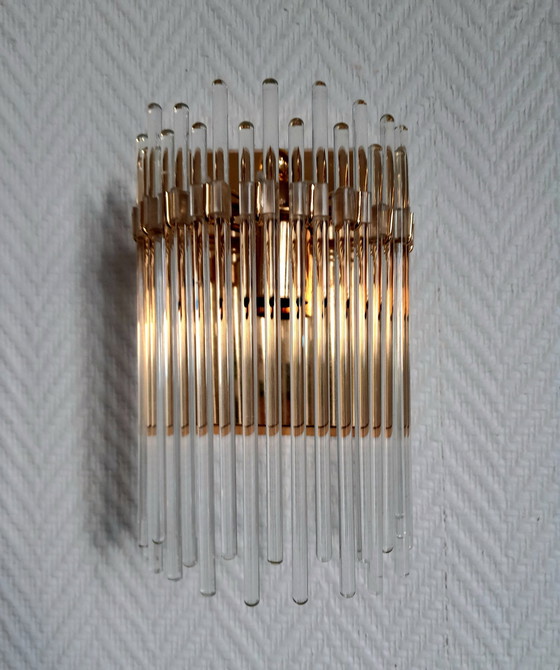 Image 1 of 2X messing wandlampen en cascade hangers, Italië 1970