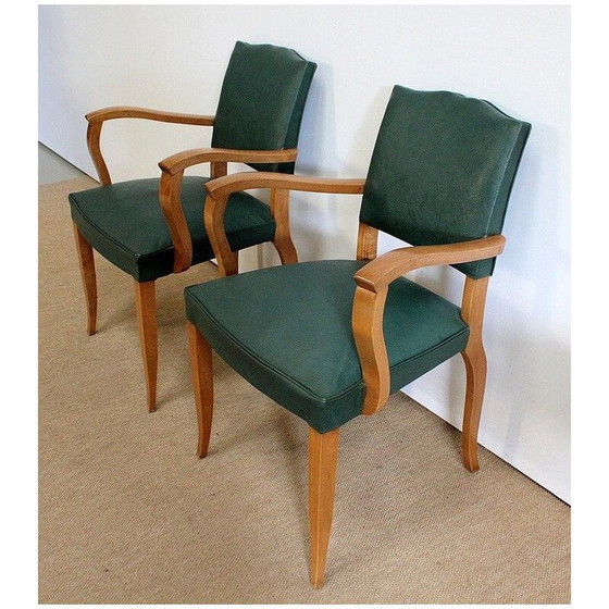 Image 1 of Paar vintage Bridge fauteuils van beukenhout en skai, jaren 1950