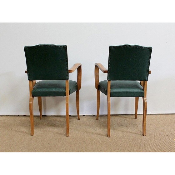 Image 1 of Paar vintage Bridge fauteuils van beukenhout en skai, jaren 1950