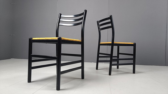 Image 1 of Vintage Italiaanse rieten eetkamerstoelen, jaren 1970 - set van 8