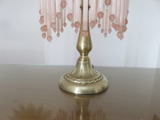 Image 1 of Victoriaanse Bronzen en Marmora Glazen Lamp