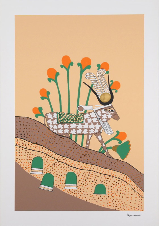 Image 1 of Mireille Kramer, Wandeling - 1979 Gesigneerde kleurenlitho