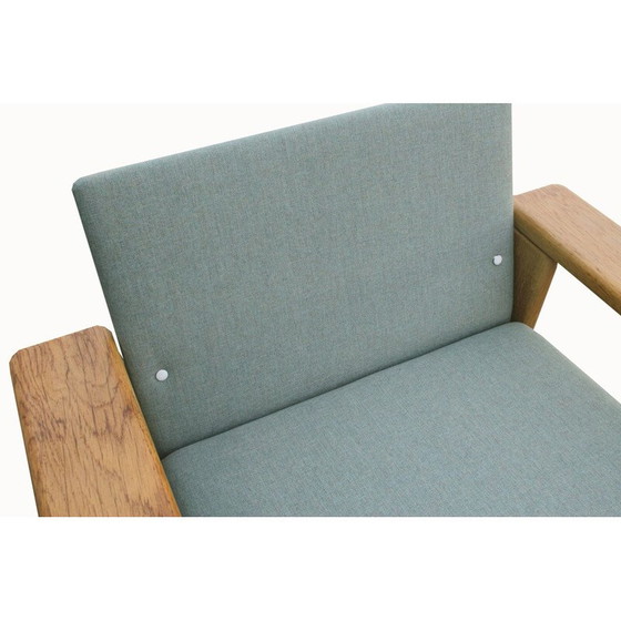 Image 1 of Vintage fauteuil met voetsteun in eikenhout, jaren 1970