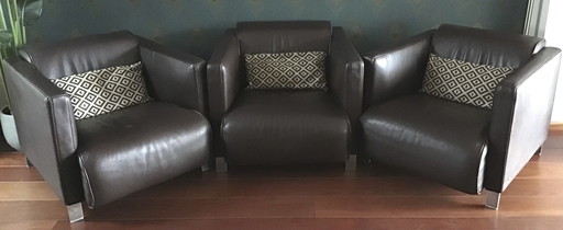 3x Rolf Benz Fauteuils, Bruin Leer