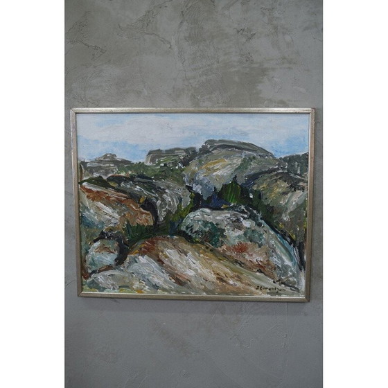 Image 1 of Vintage olieverfschilderij op expressionistisch doek door Sture Lorentzon, Zweden 1970