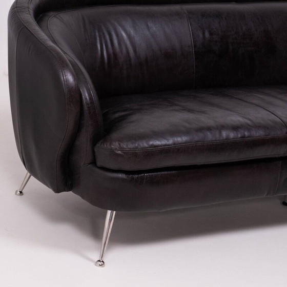 Image 1 of Vintage zwart lederen sofa Italië 1960