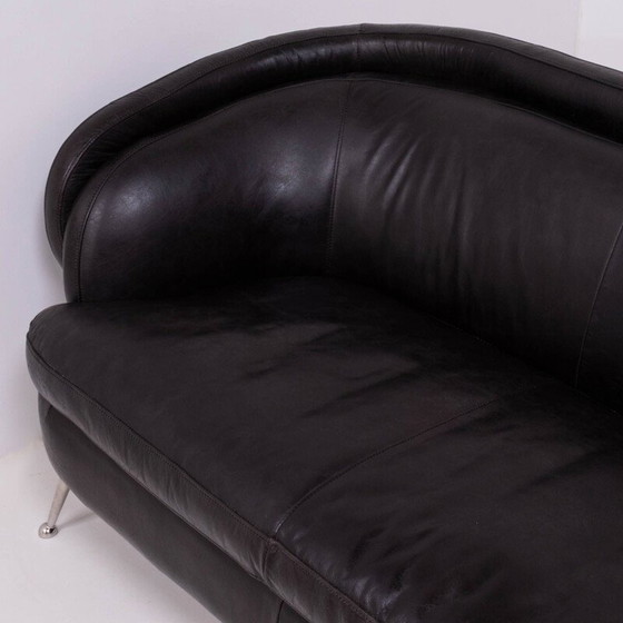 Image 1 of Vintage zwart lederen sofa Italië 1960