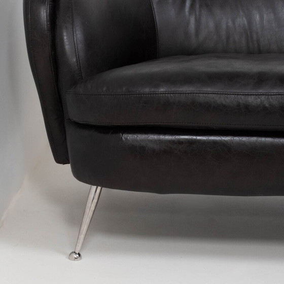 Image 1 of Vintage zwart lederen sofa Italië 1960