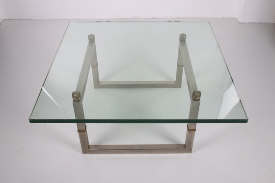 Image 1 of Peter Ghyczy glazen salontafel met roestvrij stalen frame Biri T29