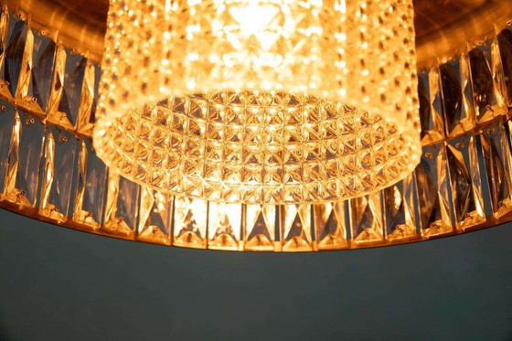 Image 1 of Vintage glazen hanglamp kristal messing, midmod 60s pendant