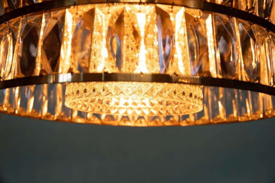 Image 1 of Vintage glazen hanglamp kristal messing, midmod 60s pendant