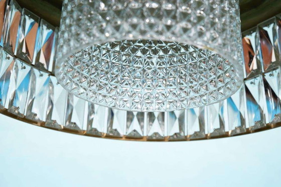 Image 1 of Vintage glazen hanglamp kristal messing, midmod 60s pendant