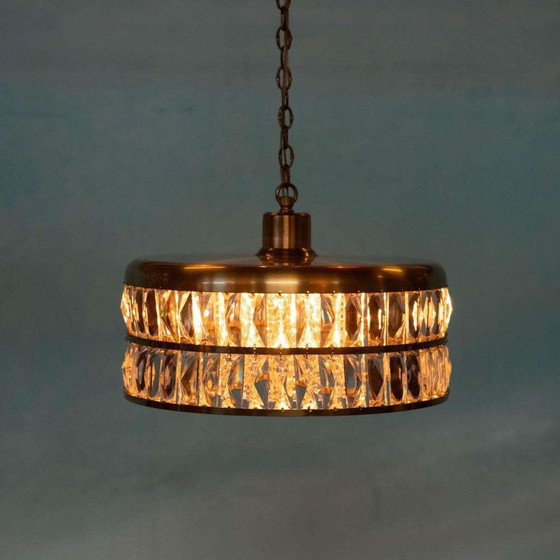 Image 1 of Vintage glazen hanglamp kristal messing, midmod 60s pendant