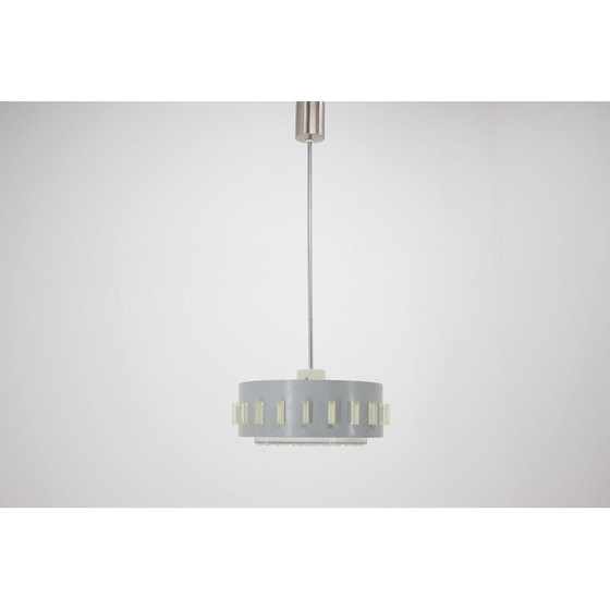 Image 1 of Vintage hanglamp van staal, metaal en glas, Tsjecho-Slowakije 1960