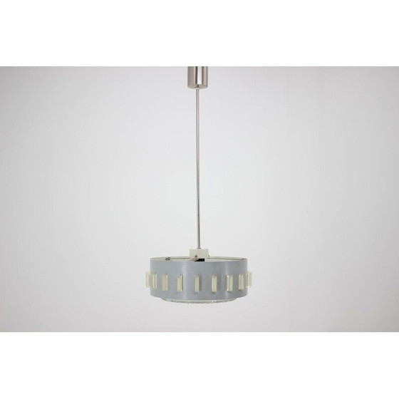 Image 1 of Vintage hanglamp van staal, metaal en glas, Tsjecho-Slowakije 1960