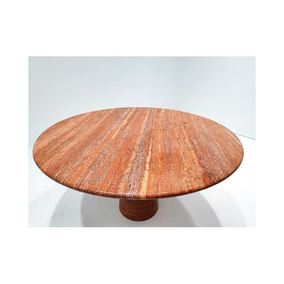 Image 1 of Vintage hedendaagse rode travertijnen eettafel, Italië