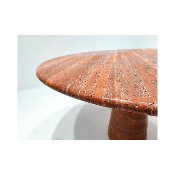 Image 1 of Vintage hedendaagse rode travertijnen eettafel, Italië