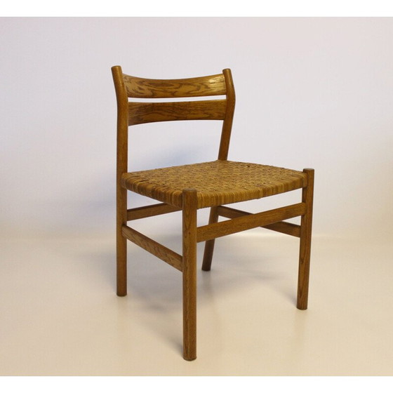 Image 1 of Vintage set van 4 Deense eetkamerstoelen in eikenhout en zitting in papercord, jaren 1960.