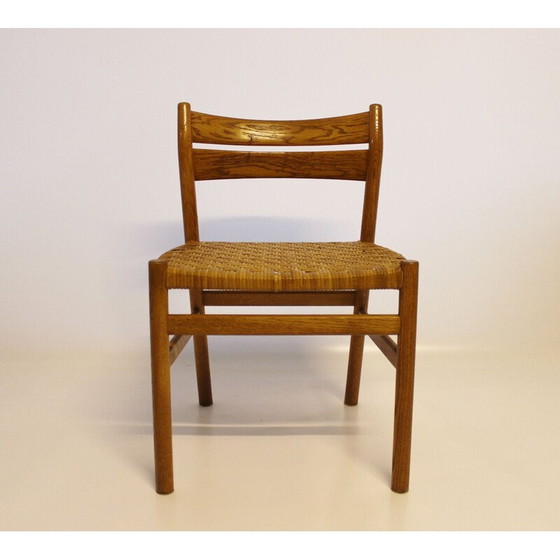 Image 1 of Vintage set van 4 Deense eetkamerstoelen in eikenhout en zitting in papercord, jaren 1960.