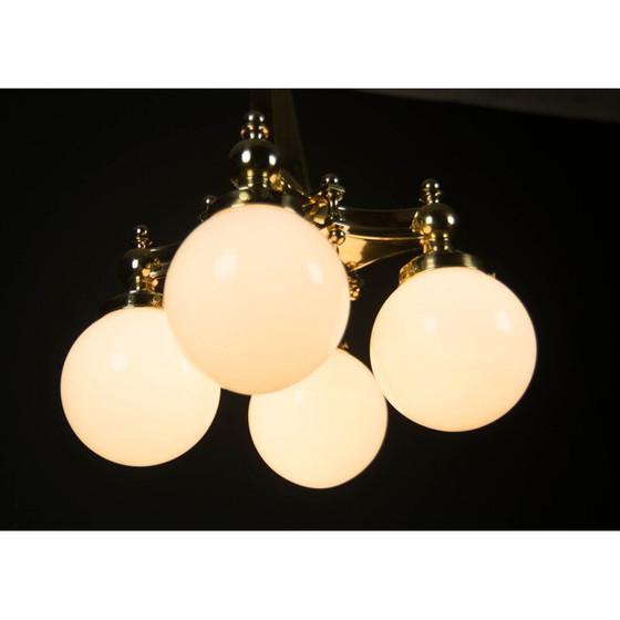 Image 1 of Vintage art deco messing kroonluchter met 4 vlammen, 1920