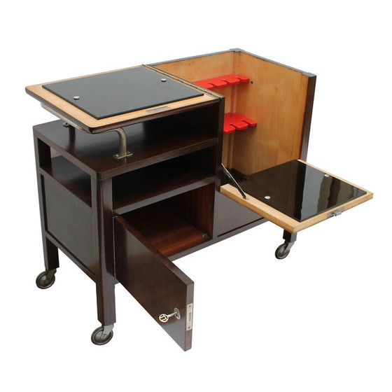 Image 1 of Vintage bar D 625 van esdoornfineer en zwart opaxietglas voor Thonet, jaren 1930