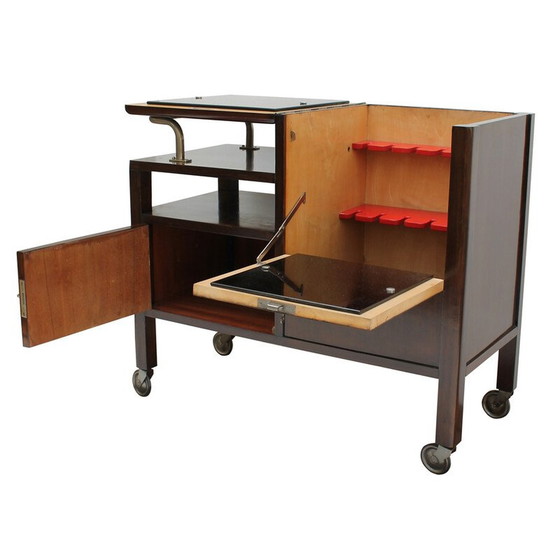 Image 1 of Vintage bar D 625 van esdoornfineer en zwart opaxietglas voor Thonet, jaren 1930